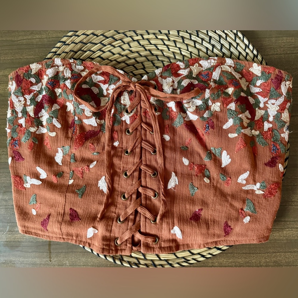 Free People Brown Multi Corset Top